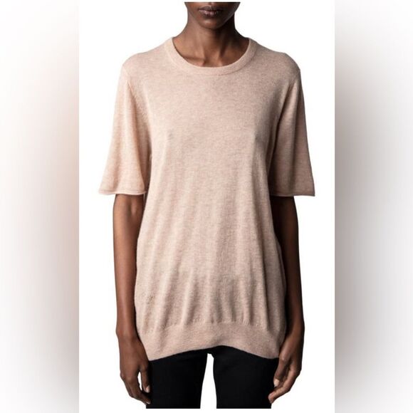 Zadig & Voltaire Ida Elbow Sleeve Cashmere crew neck Sweater in Blush small NWT - Picture 1 of 9